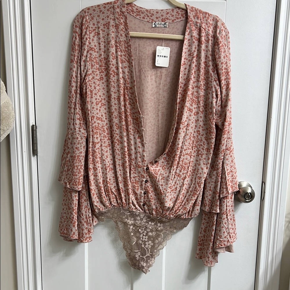 NWT Free People Pink Bell Sleeve Bodysuit